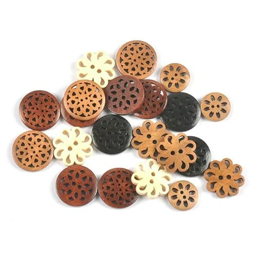 20 Stück Vintage 2 Löcher Holzknöpfe für Kleidungsstücke Nähzubehör DIY Basteln Scrapbook Verzierung Handarbeit Dekor 18-25mm c3234- gemischt von AYHTUD