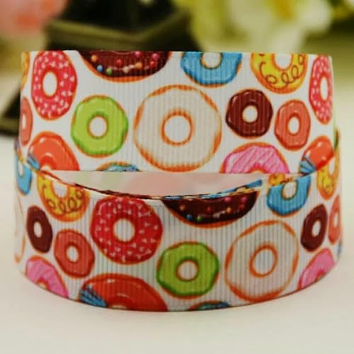 22 mm, 25 mm, 38 mm, Donut-Keks, Cartoon-bedrucktes Ripsband für DIY-Haarschleifen, fröhliche Party-Dekoration, Material, 10 Yards, X-02916, Breite 25 mm von AYHTUD