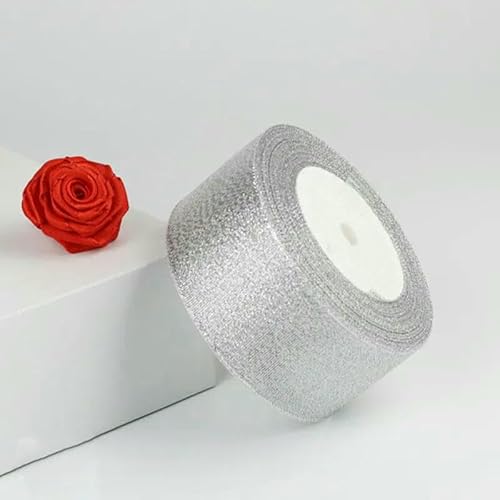 25 Yards 6–50 mm Silber-Gold-Seidensatin-Organzaband, Hochzeitsdekoration, Kuchen, DIY, Weihnachtsbastelzubehör, Bänder, 50 mm Silber, 25 Yards von AYHTUD