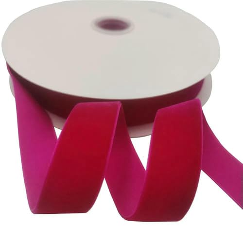 25 mm, 25 Yards, 31 Farben, einseitiges Samtband für handgefertigte Blumenstraußverpackungen, Heimparty-Dekoration, Weihnachtsstreifen – Shocking Pink V002 – 25 mm x 25 Yards von AYHTUD