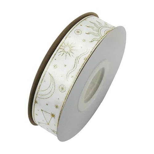 25 mm Hologramm-Satinband mit Goldfolie, Sonne, Mond und Sternen, bedruckt, zum Verpacken von DIY-Material, 029 Weiß, 9,1 m 25 mm Hologramm-Satinband mit Goldfolie, Sonne, Mond und Sternen, bedruckt, zum Verpacken von DIY-Material, 029 Weiß, 9,1 m von AYHTUD
