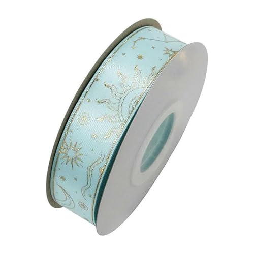 25 mm Hologramm-Satinband mit Goldfolie, Sonne, Mond und Sternen, bedruckt, zum Verpacken von DIY-Material, 305 Hellblau, 9,1 m 25 mm Hologramm-Satinband mit Goldfolie, Sonne, Mond und Sternen, bedruckt, zum Verpacken von DIY-Material, 305 Hellblau, 9,1 m von AYHTUD