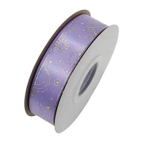 25 mm Hologramm-Satinband mit Goldfolie, Sonne, Mond und Sternen, bedruckt, zum Verpacken von DIY-Material, 462Hyazinthe, 91,4 m von AYHTUD