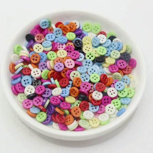 250 Stück 3,0 mm 4,0 mm 5 mm 6 mm Mini-Knöpfe für Puppen und Plüschtiere, Kleidung – und Designs – 6 mm, 4 Löcher, Mix von AYHTUD