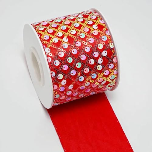 3 Zoll 75 mm Pailletten-Samtband, DIY, Urlaubsstimmung, Haarschleifenmaterial, handgefertigtes Deko-Zubehör, M3204793-M3204779-75 mm, 5 Yards von AYHTUD