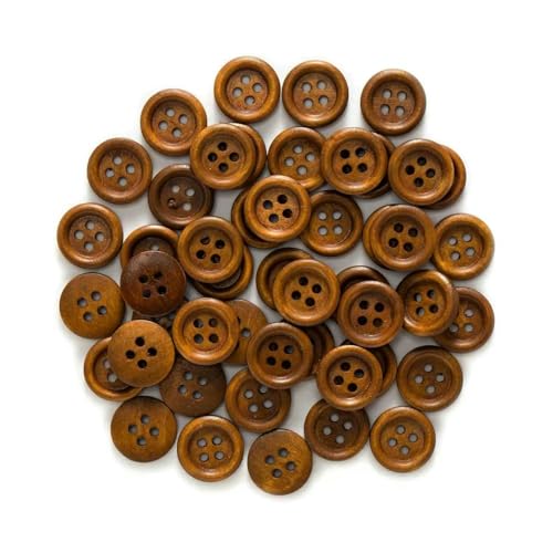 30/50 Stück 4-Loch-Holzknöpfe zum Nähen von Scrapbooks, Kleidung, Basteln, Jacken, Blazern, Pullovern, Handarbeitszubehör, 10–25 mm, dunkler Kaffee, 15 mm von AYHTUD