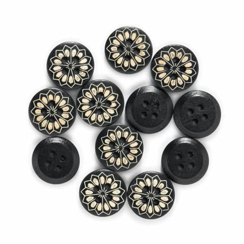 30 Stück schwarze runde Holzknöpfe mit Blumenmuster, Handarbeit, Nähen, Scrapbooking, Kleidung, Basteln, Zubehör, Kartenherstellung, DIY, 15 mm, A 30 Stück schwarze runde Holzknöpfe mit Blumenmuster, Handarbeit, Nähen, Scrapbooking, Kleidung, Basteln, Zubehör, Kartenherstellung, DIY, 15 mm, A von AYHTUD