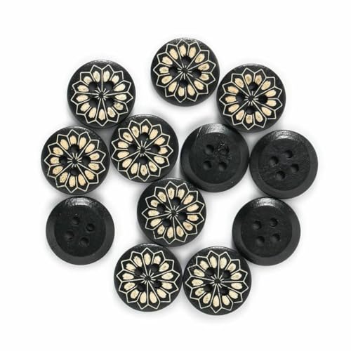 30 Stück schwarze runde Holzknöpfe mit Blumenmuster, Handarbeit, Nähen, Scrapbooking, Kleidung, Basteln, Zubehör, Kartenherstellung, DIY, 15 mm, A 30 Stück schwarze runde Holzknöpfe mit Blumenmuster, Handarbeit, Nähen, Scrapbooking, Kleidung, Basteln, Zubehör, Kartenherstellung, DIY, 15 mm, A von AYHTUD