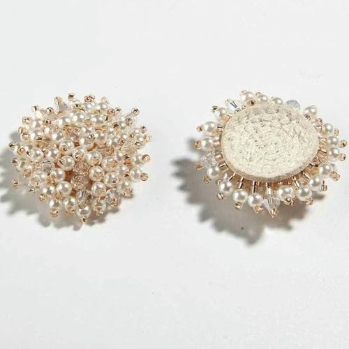 37 mm, 3,6 cm, 3D-Blumenperlen-Aufnäher, Kristall-Strass-Knöpfe, Verzierung, modische Stoff-Filz-Applikation für Taschen, Schuhe, zum Aufnähen, Knopf-E24-2 Stück von AYHTUD