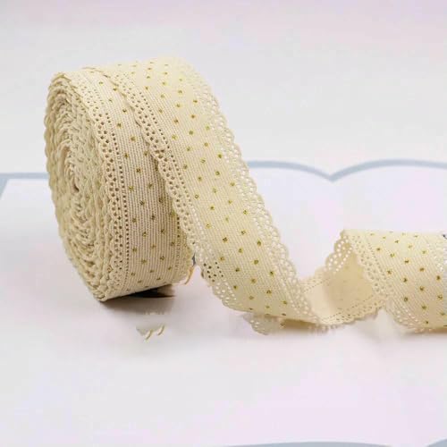 4,5 m Cord-Spitzenband mit goldenen Punkten, 3,8 cm, zum Nähen, Basteln, Haarschleifen, Clips, Verpacken, Zubehör, Hochzeit, M-211008-1884, lang, 4,5 m 4,5 m Cord-Spitzenband mit goldenen Punkten, 3,8 cm, zum Nähen, Basteln, Haarschleifen, Clips, Verpacken, Zubehör, Hochzeit, M-211008-1884, lang, 4,5 m von AYHTUD