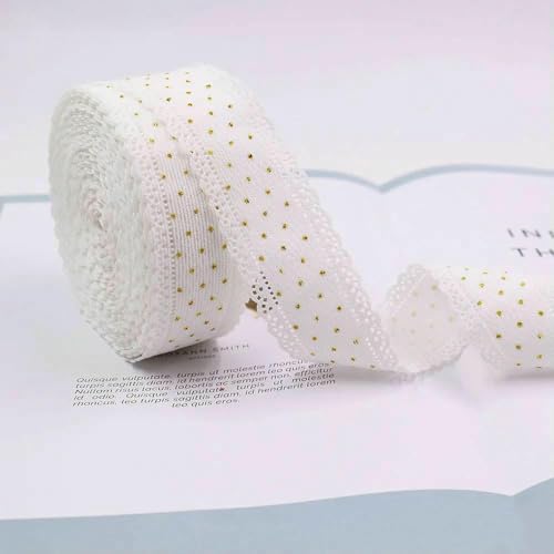 4,5 m Cord-Spitzenband mit goldenen Punkten, 3,8 cm, zum Nähen, Basteln, Haarschleifen, Clips, Verpacken, Zubehör, Hochzeit, M-211008-1885, lang, 4,5 m 4,5 m Cord-Spitzenband mit goldenen Punkten, 3,8 cm, zum Nähen, Basteln, Haarschleifen, Clips, Verpacken, Zubehör, Hochzeit, M-211008-1885, lang, 4,5 m von AYHTUD
