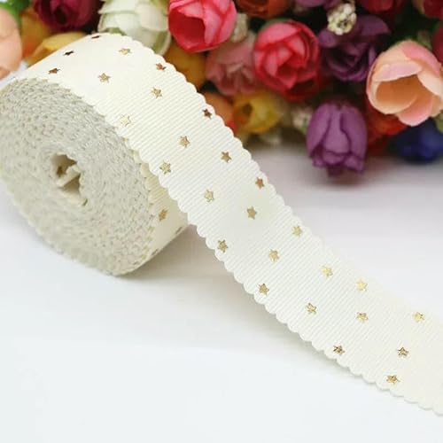4,5 m bedrucktes Ripsband mit kleinen goldenen Sternen, Spitzenband für Haarschleifen, Bastelarbeiten, handgefertigte Accessoires, M19070801-028, Antikweiß 4,5 m bedrucktes Ripsband mit kleinen goldenen Sternen, Spitzenband für Haarschleifen, Bastelarbeiten, handgefertigte Accessoires, M19070801-028, Antikweiß von AYHTUD