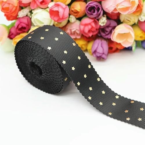 4,5 m bedrucktes Ripsband mit kleinen goldenen Sternen, Spitzenband für Haarschleifen, Bastelarbeiten, handgefertigte Accessoires, M19070801-030, Schwarz 4,5 m bedrucktes Ripsband mit kleinen goldenen Sternen, Spitzenband für Haarschleifen, Bastelarbeiten, handgefertigte Accessoires, M19070801-030, Schwarz von AYHTUD