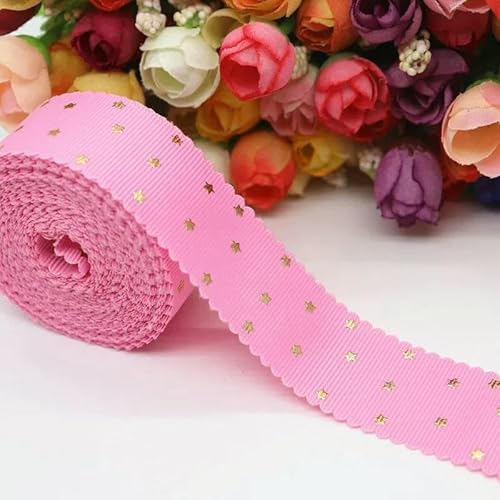 4,5 m bedrucktes Ripsband mit kleinen goldenen Sternen, Spitzenband für Haarschleifen, Bastelarbeiten, handgefertigte Accessoires, M19070801-155, Geranienrosa 4,5 m bedrucktes Ripsband mit kleinen goldenen Sternen, Spitzenband für Haarschleifen, Bastelarbeiten, handgefertigte Accessoires, M19070801-155, Geranienrosa von AYHTUD