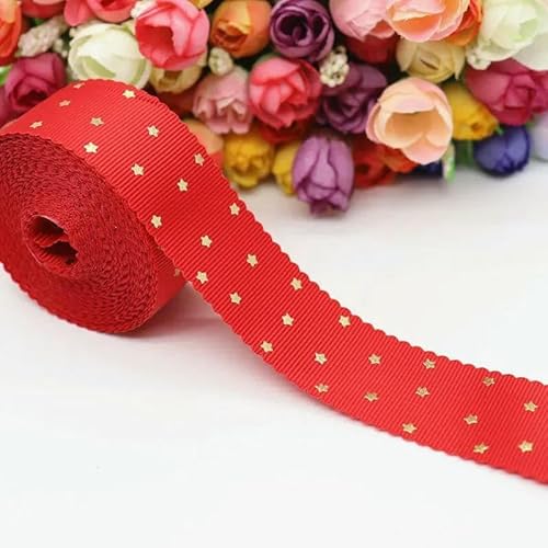 4,5 m bedrucktes Ripsband mit kleinen goldenen Sternen, Spitzenband für Haarschleifen, Bastelarbeiten, handgefertigte Accessoires, M19070801-250, Rot 4,5 m bedrucktes Ripsband mit kleinen goldenen Sternen, Spitzenband für Haarschleifen, Bastelarbeiten, handgefertigte Accessoires, M19070801-250, Rot von AYHTUD