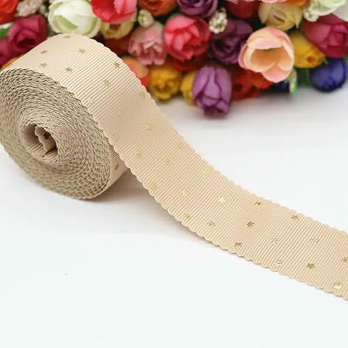 4,5 m bedrucktes Ripsband mit kleinen goldenen Sternen, Spitzenband für Haarschleifen, Bastelarbeiten, handgefertigte Accessoires, M19070801-835, Hellbraun 4,5 m bedrucktes Ripsband mit kleinen goldenen Sternen, Spitzenband für Haarschleifen, Bastelarbeiten, handgefertigte Accessoires, M19070801-835, Hellbraun von AYHTUD