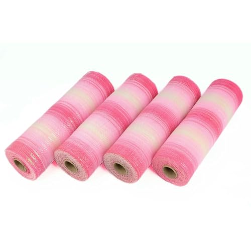 4 Rollen 10 Zoll x 30 Fuß Polyester-Dekorationsnetzband mit Metallic für Feiertage, Neujahrskränze, Kunsthandwerk, Haustürdekoration – rosa Streifen, 4 Rollen – 10 Zoll 4 Rollen 10 Zoll x 30 Fuß Polyester-Dekorationsnetzband mit Metallic für Feiertage, Neujahrskränze, Kunsthandwerk, Haustürdekoration – rosa Streifen, 4 Rollen – 10 Zoll von AYHTUD