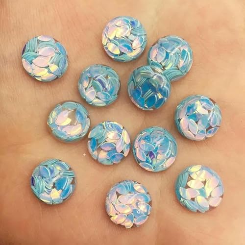 40 Stück Harz-Pferdeaugen-Glitzer-Pailletten gefüllt 12 mm rund flache Rückseite Cabochon Strass-Knöpfe G24-Seeblau 40 Stück Harz-Pferdeaugen-Glitzer-Pailletten gefüllt 12 mm rund flache Rückseite Cabochon Strass-Knöpfe G24-Seeblau von AYHTUD