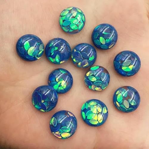 40 Stück Harz-Pferdeaugen-Glitzer-Pailletten-gefüllte 12 mm runde Cabochon-Strassknöpfe mit flacher Rückseite G24-blau 40 Stück Harz-Pferdeaugen-Glitzer-Pailletten-gefüllte 12 mm runde Cabochon-Strassknöpfe mit flacher Rückseite G24-blau von AYHTUD