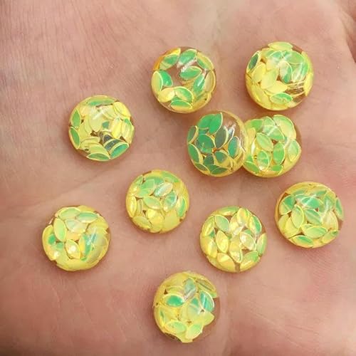 40 Stück Harz-Pferdeaugen-Glitzer-Pailletten-gefüllte 12 mm runde Cabochon-Strassknöpfe mit flacher Rückseite G24-gelb 40 Stück Harz-Pferdeaugen-Glitzer-Pailletten-gefüllte 12 mm runde Cabochon-Strassknöpfe mit flacher Rückseite G24-gelb von AYHTUD