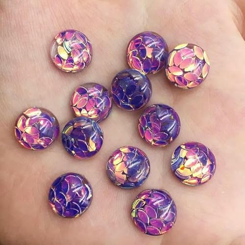 40 Stück Harz-Pferdeaugen-Glitzer-Pailletten-gefüllte 12 mm runde Cabochon-Strassknöpfe mit flacher Rückseite G24-lila von AYHTUD
