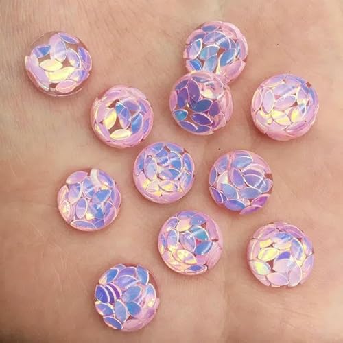40 Stück Harz-Pferdeaugen-Glitzer-Pailletten-gefüllte 12 mm runde Cabochon-Strassknöpfe mit flacher Rückseite G24-pink 40 Stück Harz-Pferdeaugen-Glitzer-Pailletten-gefüllte 12 mm runde Cabochon-Strassknöpfe mit flacher Rückseite G24-pink von AYHTUD
