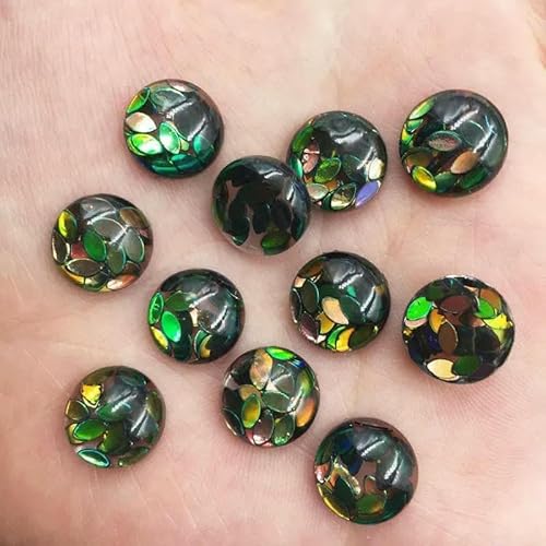 40 Stück Harz-Pferdeaugen-Glitzer-Pailletten-gefüllte 12 mm runde Cabochon-Strassknöpfe mit flacher Rückseite G24-schwarz 40 Stück Harz-Pferdeaugen-Glitzer-Pailletten-gefüllte 12 mm runde Cabochon-Strassknöpfe mit flacher Rückseite G24-schwarz von AYHTUD