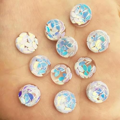 40 Stück Harz-Pferdeaugen-Glitzer-Pailletten-gefüllte 12 mm runde Cabochon-Strassknöpfe mit flacher Rückseite G24-weiß 40 Stück Harz-Pferdeaugen-Glitzer-Pailletten-gefüllte 12 mm runde Cabochon-Strassknöpfe mit flacher Rückseite G24-weiß von AYHTUD