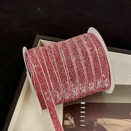 45,7 m/Rolle, metallisch glitzerndes Samtband, 0,9 cm, mehrfarbiges glitzerndes Geschenkband für Heimwerker, Basteln, Weihnachtsdekoration, 08 Hellrot, 10 mm, 45,7 m Rolle von AYHTUD
