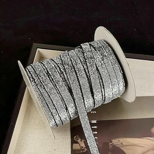 45,7 m/Rolle, metallisch glitzerndes Samtband, 0,9 cm, mehrfarbiges glitzerndes Geschenkband für Heimwerker, Basteln, Weihnachtsdekoration, 12 Silber/Schwarz, 10 mm, 45,7 m Rolle von AYHTUD