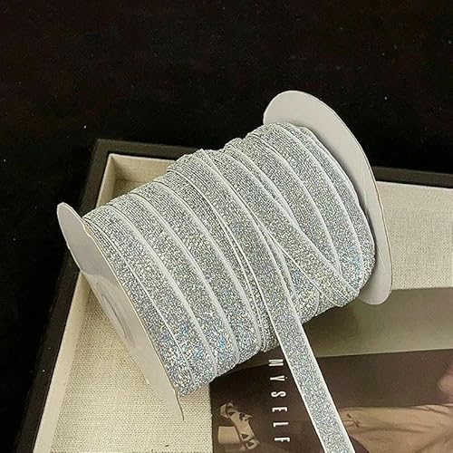 45,7 m/Rolle, metallisch glitzerndes Samtband, 0,9 cm, mehrfarbiges glitzerndes Geschenkband für Heimwerker, Basteln, Weihnachtsdekoration, 14 Silberweiß, 10 mm, 45,7 m Rolle von AYHTUD