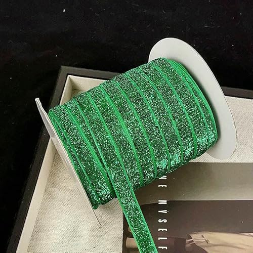 45,7 m/Rolle, metallisch glitzerndes Samtband, 0,9 cm, mehrfarbiges glitzerndes Geschenkband für Heimwerker, Weihnachtsdekoration, 03 Grün, 10 mm, 45,7 m Rolle von AYHTUD