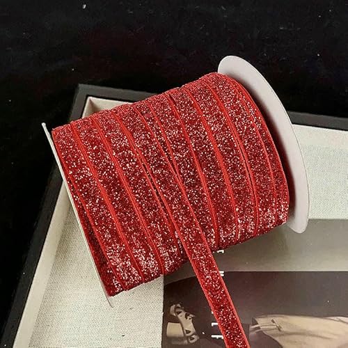 45,7 m/Rolle, metallisch glitzerndes Samtband, 0,9 cm, mehrfarbiges glitzerndes Geschenkband für Heimwerker, Weihnachtsdekoration, 04 Rot, 10 mm, 45,7 m Rolle von AYHTUD