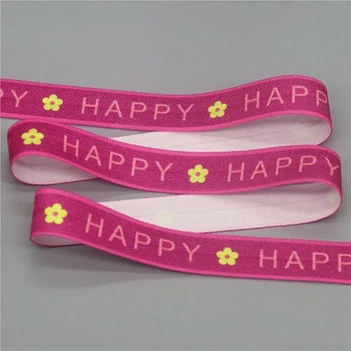5/8'' 5 Yards Love Sister Life Happy Bedrucktes, gefaltetes elastisches Stretchband, Dekorationen, Basteln, DIY, Nähen, C2594-19997-15 mm von AYHTUD
