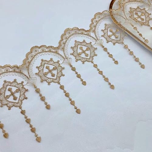 5 Yard Spitzenstoff, Tischläufer, Rock, Weihnachten, Ostern, christlicher Katholizismus, wasserlösliches Netz, Lolita, Schmuck, Party, Breite 23 cm, Gold, 5 Yard von AYHTUD