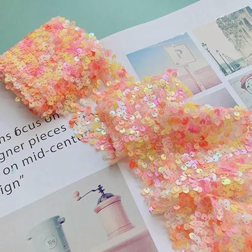 5 Yards/Los 80 mm Pailletten-Organza-Fleckenband für Schleifenverpackungen, Kleidung, Nähzubehör, Dekoration, Farbe: Orange, 80 mm x 5 Yards von AYHTUD