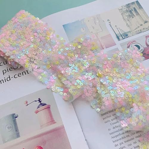 5 Yards/Los 80 mm Pailletten-Organza-Fleckenband für Schleifenverpackungen, Kleidung, Nähzubehör, Dekoration, Farbe: Pink, 80 mm x 5 Yards von AYHTUD