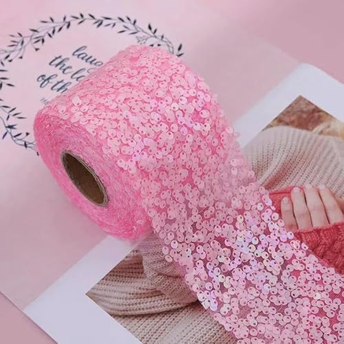 5 Yards/Los 80 mm Pailletten-Organza-Fleckenband für Schleifenverpackungen, Kleidung, Nähzubehör, Dekoration-Rosa-80 mm x 5 Yards von AYHTUD