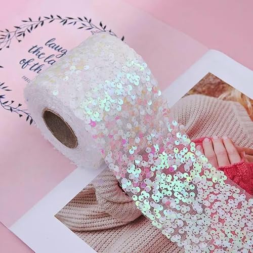 5 Yards/Los 80 mm Pailletten-Organza-Fleckenband für Schleifenverpackungen, Kleidung, Nähzubehör, Dekoration - Weiße Farbe - 80 mm x 5 Yards 5 Yards/Los 80 mm Pailletten-Organza-Fleckenband für Schleifenverpackungen, Kleidung, Nähzubehör, Dekoration - Weiße Farbe - 80 mm x 5 Yards von AYHTUD