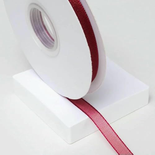 5 Yards/Los Verschlüsseltes Schneegarnband, transparente Chiffon-Organza-Satinbänder, verziertes Band, Blumenverpackung, Kranz, Spitzenstoff, Burgunderrot, 1 cm, 5 Yards von AYHTUD