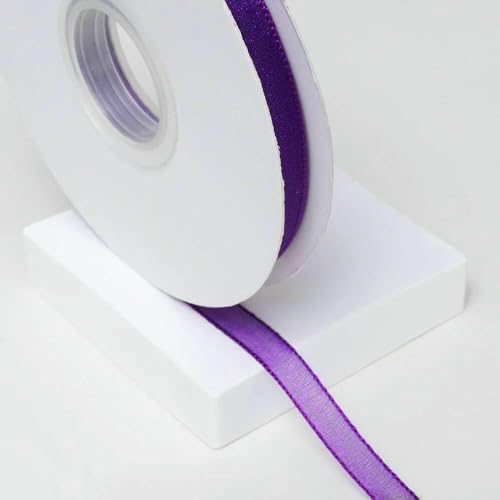 5 Yards/Los Verschlüsseltes Schneegarnband, transparente Chiffon-Organza-Satinbänder, verziertes Band, Blumenverpackung, Kranz, Spitzenstoff, Dunkelviolett, 1 cm, 5 Yards von AYHTUD