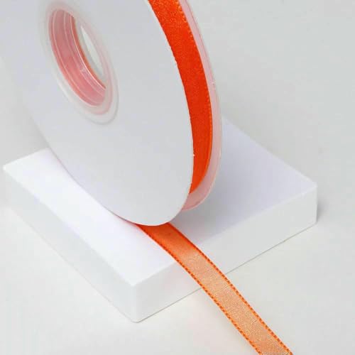 5 Yards/Los Verschlüsseltes Schneegarnband, transparente Chiffon-Organza-Satinbänder, verziertes Band, Blumenverpackung, Kranz, Spitzenstoff, Orange, 1 cm, 5 Yards von AYHTUD