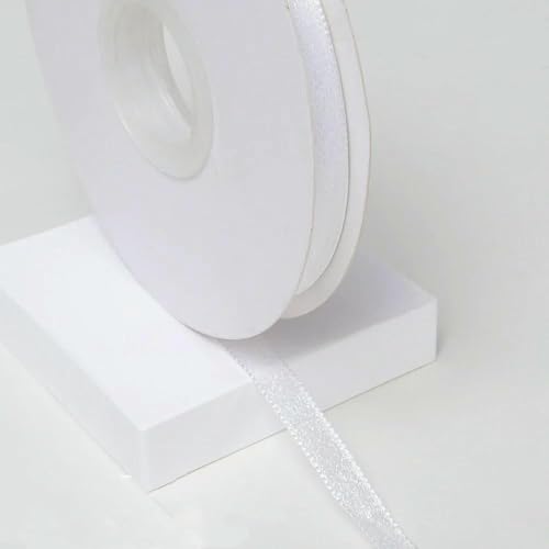 5 Yards/Los Verschlüsseltes Schneegarnband, transparente Chiffon-Organza-Satinbänder, verziertes Band, Blumenverpackung, Kranz, Spitzenstoff, Perlweiß, 1 cm, 5 Yards von AYHTUD