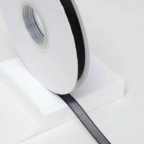 5 Yards/Los Verschlüsseltes Schneegarnband, transparente Chiffon-Organza-Satinbänder, verziertes Band, Blumenverpackung, Kranz, Spitzenstoff, Schwarz, 1 cm, 5 Yards von AYHTUD