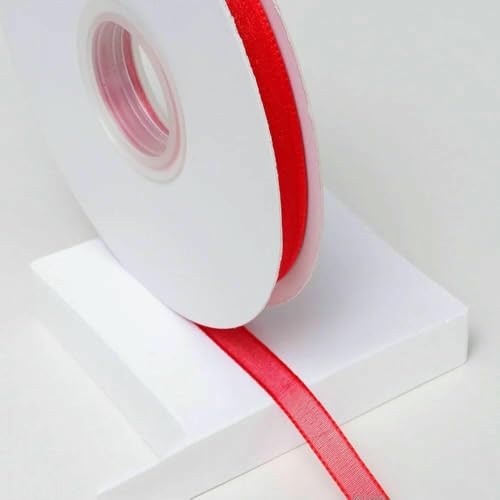5 Yards/Los Verschlüsseltes Schneegarnband, transparente Chiffon-Organza-Satinbänder, verziertes Band, Blumenverpackung, Kranz, Spitzenstoff, leuchtend rot, 1 cm, 5 Yards von AYHTUD