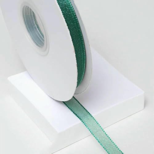 5 Yards/Los Verschlüsseltes Schneegarnband, transparentes Chiffon-Organza-Satinband, verziertes Band, Blumenverpackung, Kranz, Spitzenstoff, Dunkelgrün, 1 cm, 5 Yards von AYHTUD