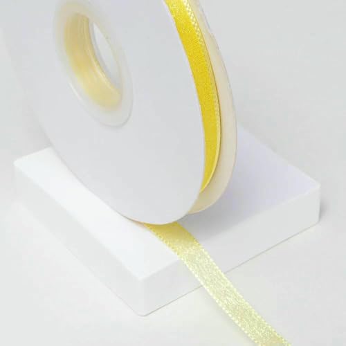 5 Yards/Los Verschlüsseltes Schneegarnband, transparentes Chiffon-Organza-Satinband, verziertes Band, Blumenverpackung, Kranz, Spitzenstoff, Gelb, 1 cm, 5 Yards von AYHTUD