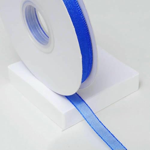 5 Yards/Los Verschlüsseltes Schneegarnband, transparentes Chiffon-Organza-Satinband, verziertes Band, Blumenverpackung, Kranz, Spitzenstoff, Königsblau, 1 cm, 5 Yards von AYHTUD