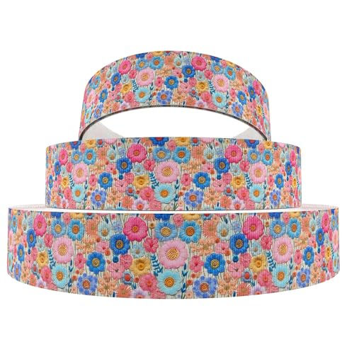 5 Yards/Rolle, Ripsband mit Stickerei-Imitation, Blüten- und Sonnenblumen-Print, für selbstgemachte Haarschleifen, Geschenkpapier, Hochzeitsfeier-Dekoration, 1237275, 25 mm von AYHTUD