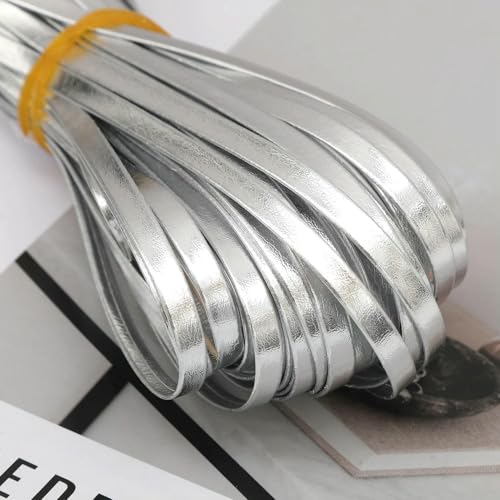 5 m 0,5/0,8/1/1,5/2/2,5 cm Lederstreifen, universelle Einfassung, DIY-Heimdekoration, Lederschnur, Seil, Kleidung, Nähzubehör, 0,5 cm, Silber, 5 m von AYHTUD